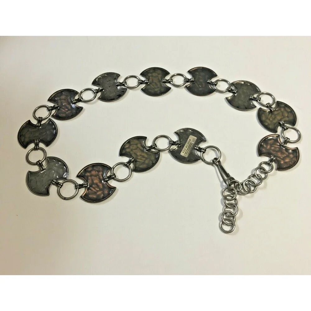 Vtg Womens Hammered Metal Pendant Chain Belt Handmade Approx 33